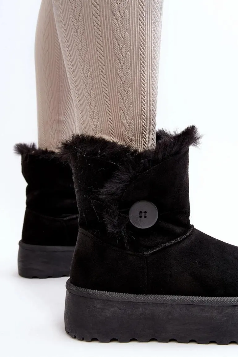 Damskie Śniegowce Na Platformie Z Futerkiem Czarne Wikasem