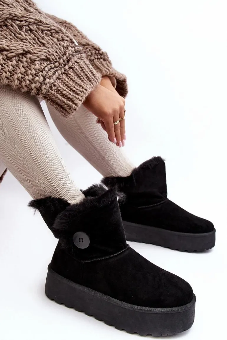Damskie Śniegowce Na Platformie Z Futerkiem Czarne Wikasem