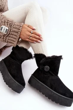 Damskie Śniegowce Na Platformie Z Futerkiem Czarne Wikasem