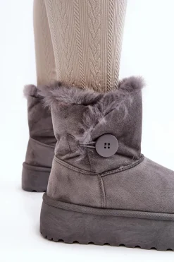 Damskie Śniegowce Na Platformie Z Futerkiem Szare Wikasem