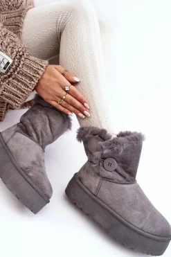 Damskie Śniegowce Na Platformie Z Futerkiem Szare Wikasem