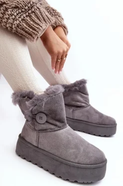 Damskie Śniegowce Na Platformie Z Futerkiem Szare Wikasem