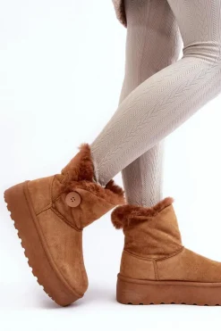 Damskie Śniegowce Na Platformie Z Futerkiem Camel Wikasem