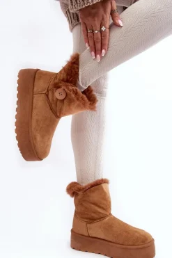 Damskie Śniegowce Na Platformie Z Futerkiem Camel Wikasem