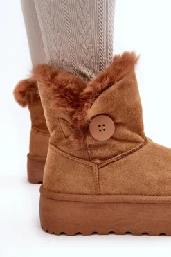 Damskie Śniegowce Na Platformie Z Futerkiem Camel Wikasem