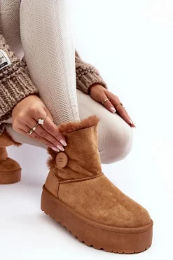 Damskie Śniegowce Na Platformie Z Futerkiem Camel Wikasem