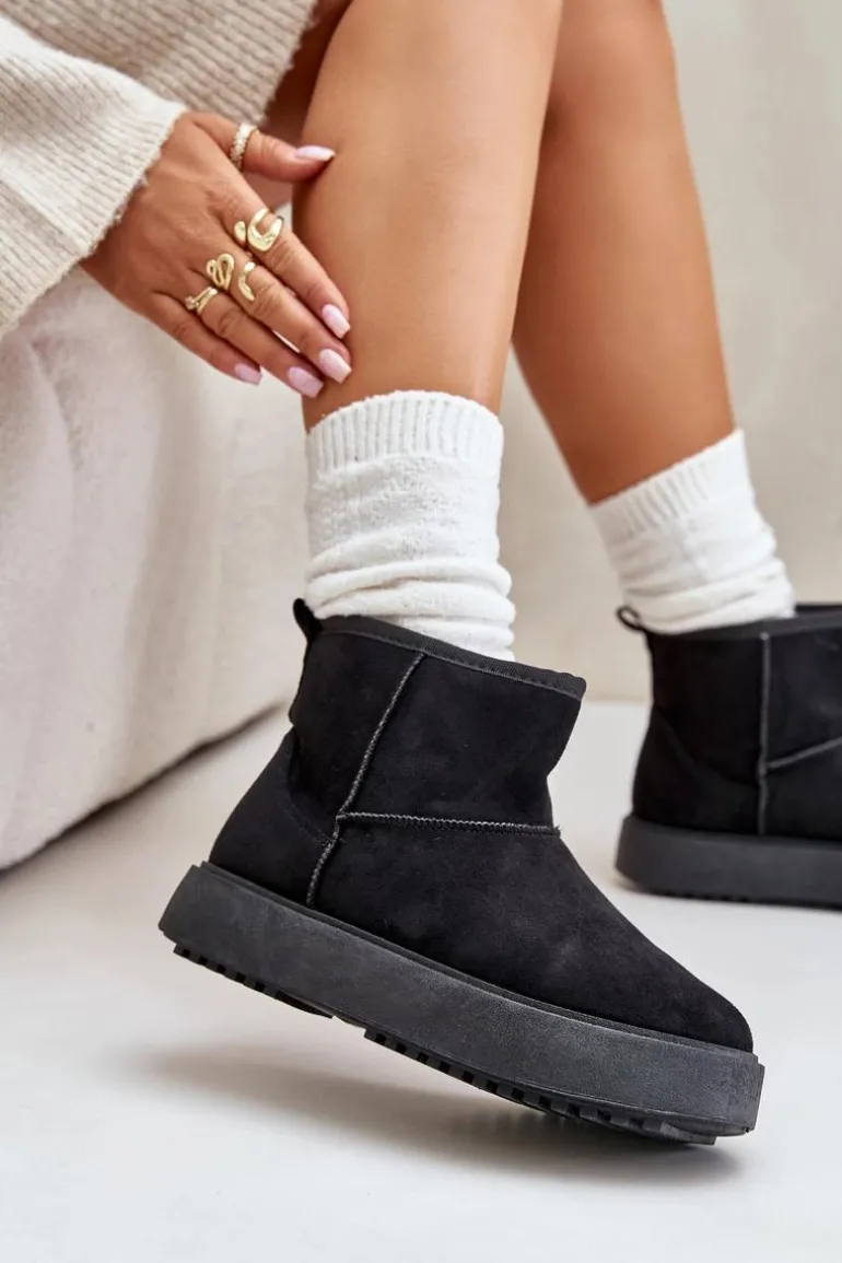 Damskie Śniegowce Na Platformie Z Eko Zamszu Czarne Atteria