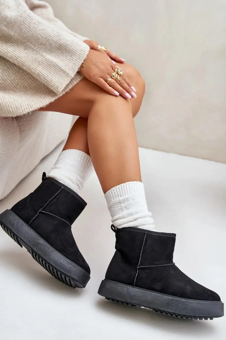 Damskie Śniegowce Na Platformie Z Eko Zamszu Czarne Atteria