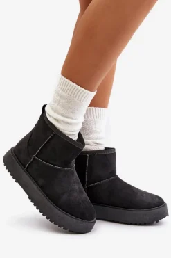 Damskie Śniegowce Na Platformie Z Eko Zamszu Czarne Atteria