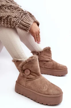 Damskie Śniegowce Na Platformie Z Futerkiem Beżowe Wikasem