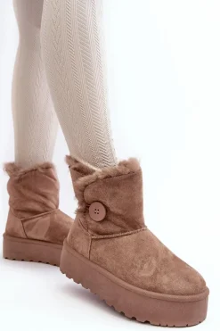 Damskie Śniegowce Na Platformie Z Futerkiem Beżowe Wikasem