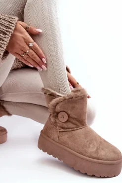 Damskie Śniegowce Na Platformie Z Futerkiem Beżowe Wikasem