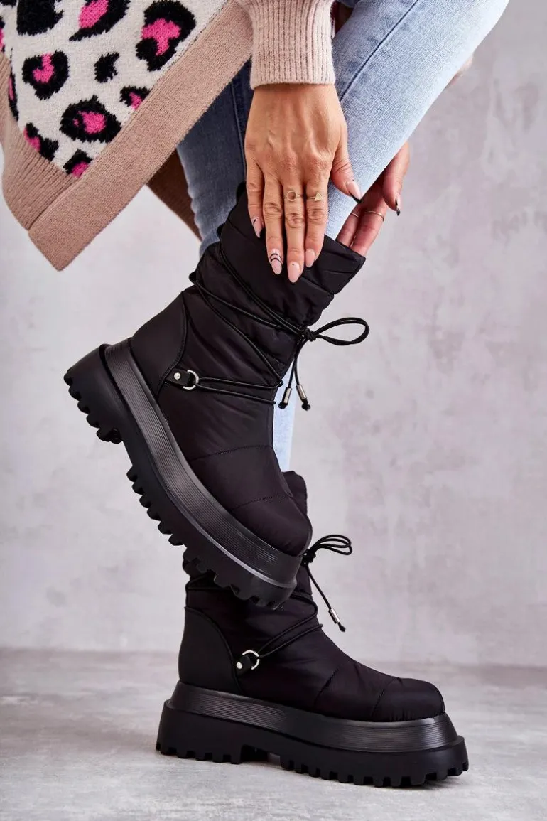 Damskie Śniegowce Na Platformie Czarne Lilou