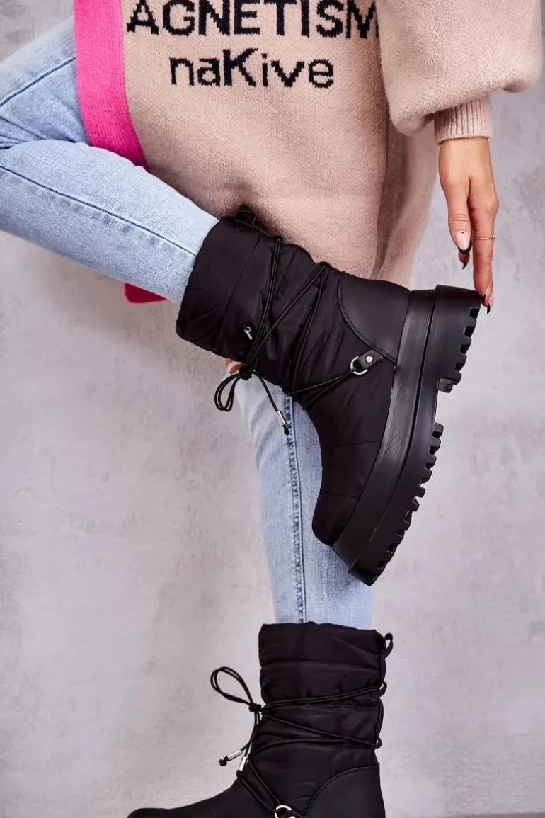 Damskie Śniegowce Na Platformie Czarne Lilou