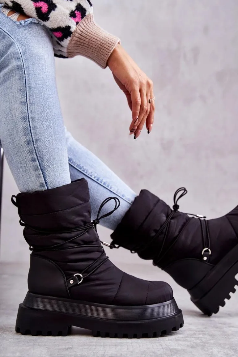 Damskie Śniegowce Na Platformie Czarne Lilou