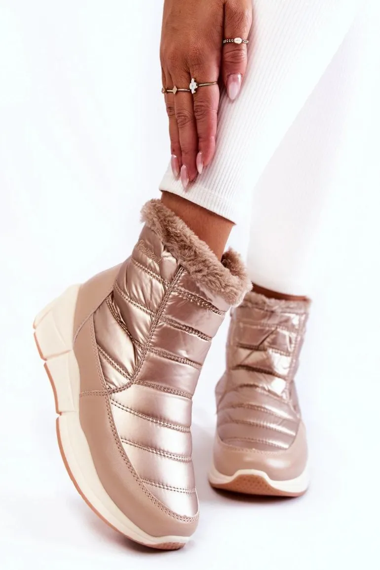 Damskie Śniegowce Na Suwak Złoto-Beżowe Senia