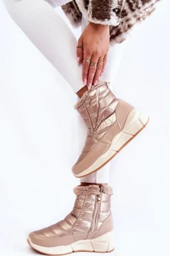 Damskie Śniegowce Na Suwak Złoto-Beżowe Senia