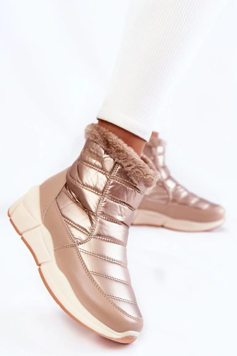 Damskie Śniegowce Na Suwak Złoto-Beżowe Senia