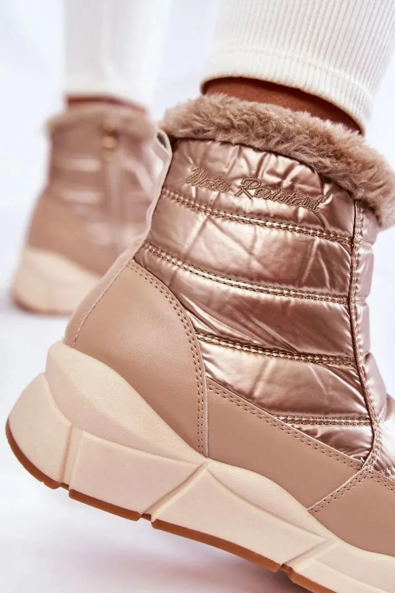 Damskie Śniegowce Na Suwak Złoto-Beżowe Senia