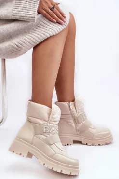 Damskie Śniegowce Na Suwak Ocieplane Jasnobeżowe Zeva