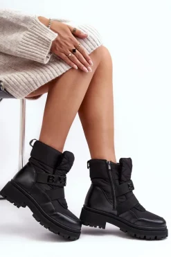 Damskie Śniegowce Na Suwak Ocieplane Czarne Zeva