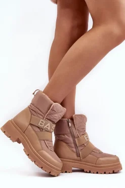 Damskie Śniegowce Na Suwak Ocieplane Beżowe Zeva