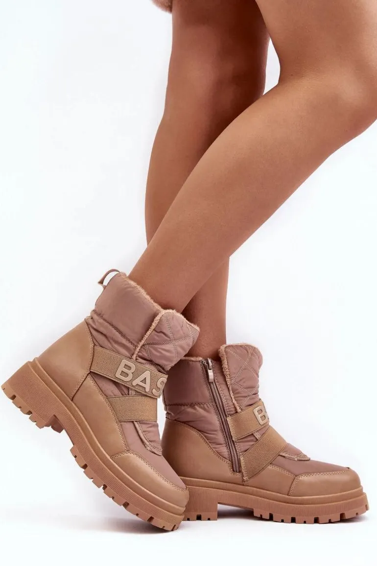 Damskie Śniegowce Na Suwak Ocieplane Beżowe Zeva