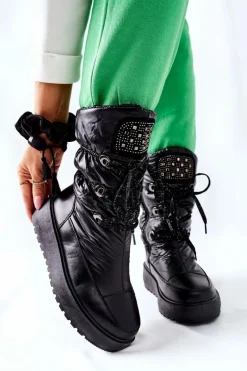 Damskie Śniegowce Ocieplane Czarne Chardonnay