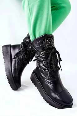 Damskie Śniegowce Ocieplane Czarne Chardonnay