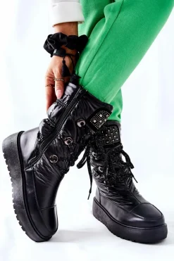 Damskie Śniegowce Ocieplane Czarne Chardonnay