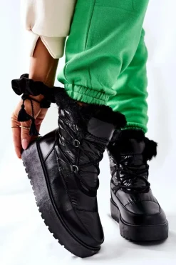 Damskie Śniegowce Ocieplane Czarne Gordian