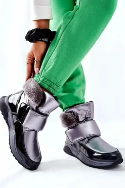 Damskie Śniegowce Ocieplane Szare Evamia