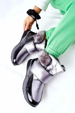 Damskie Śniegowce Ocieplane Szare Evamia