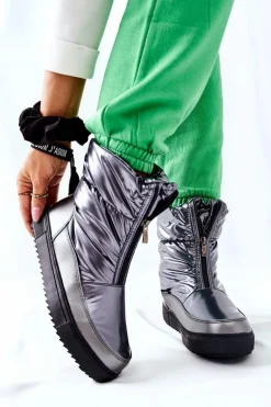 Damskie Śniegowce Ocieplane Szare Monile