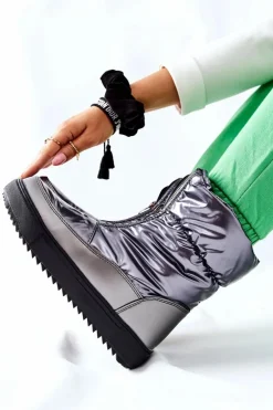 Damskie Śniegowce Ocieplane Szare Monile