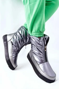 Damskie Śniegowce Ocieplane Szare Monile