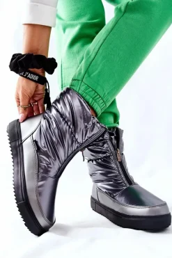 Damskie Śniegowce Ocieplane Szare Monile