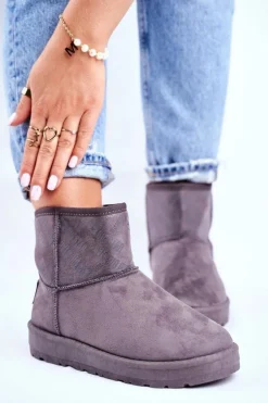 Damskie Śniegowce Ocieplane Szare Big Star GG274558