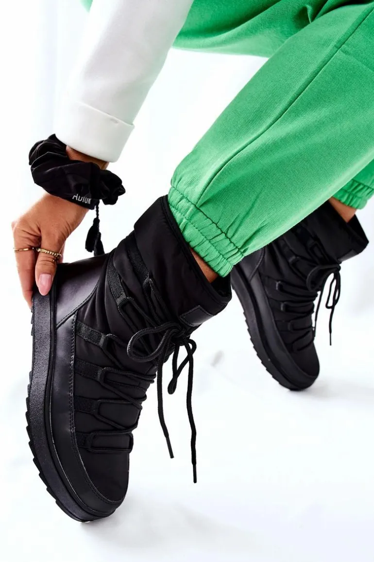 Damskie Śniegowce Ocieplane Czarne Cironeus