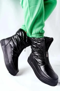 Damskie Śniegowce Ocieplane Czarne Monile