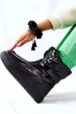 Damskie Śniegowce Ocieplane Czarne Monile