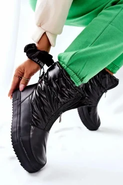 Damskie Śniegowce Ocieplane Czarne Monile