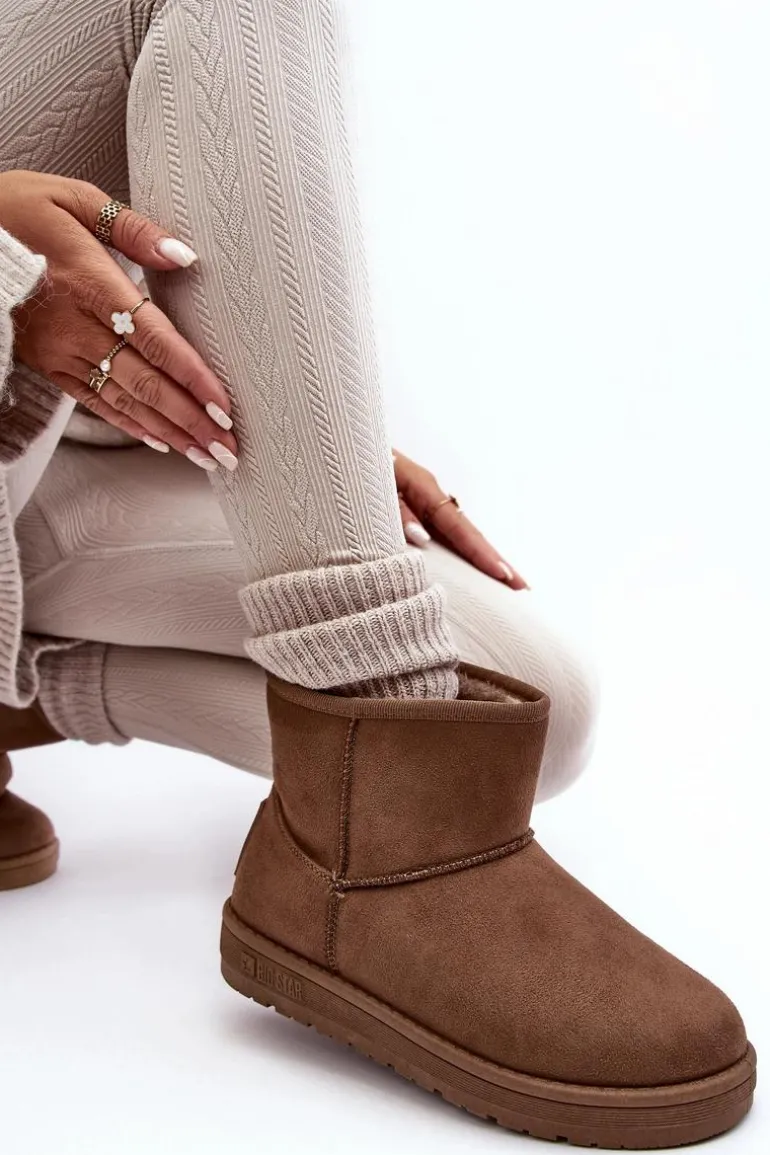 Damskie Śniegowce Ocieplane Futerkiem Brązowe Big Star MM274161