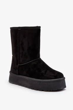 Damskie Śniegowce Ocieplone Futerkiem Czarne Abrams