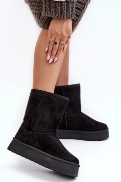 Damskie Śniegowce Ocieplone Futerkiem Czarne Abrams