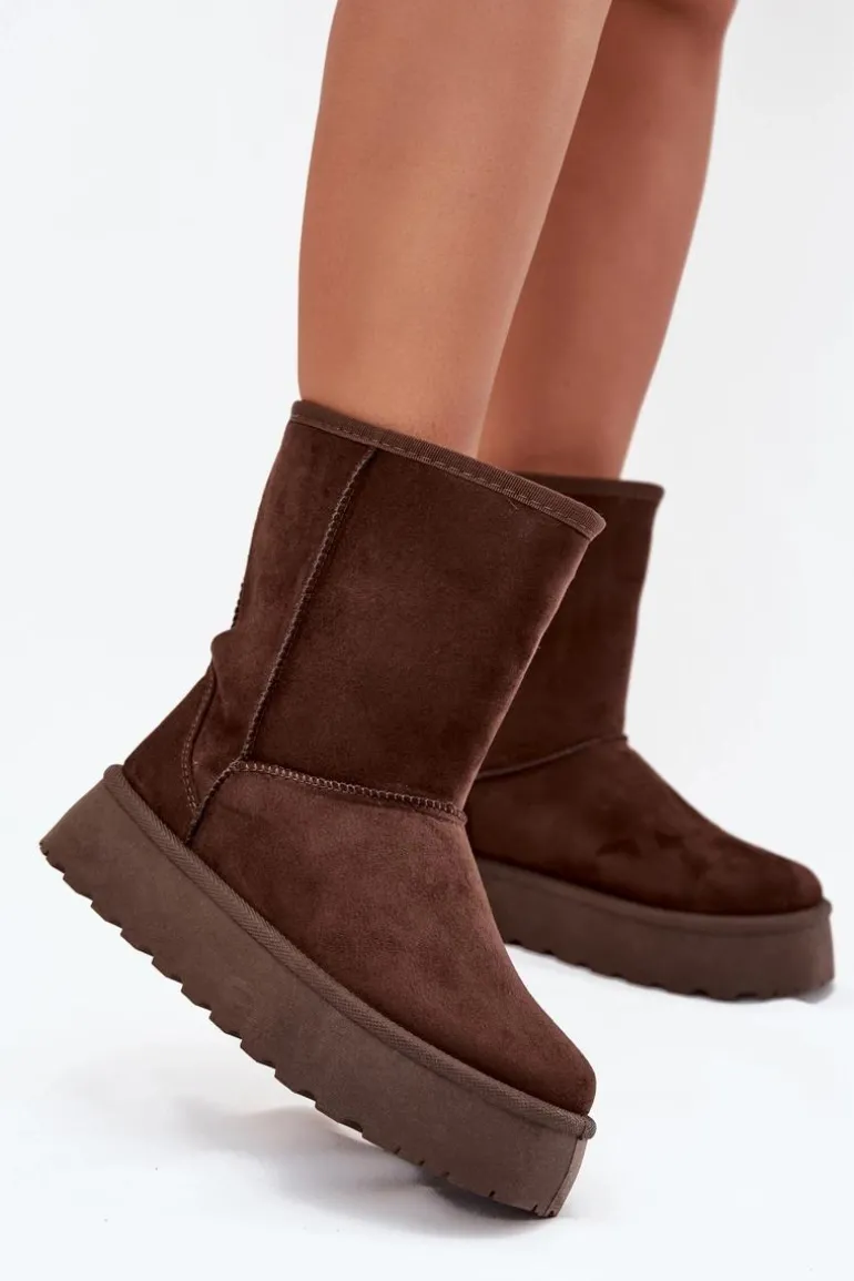 Damskie Śniegowce Ocieplone Futerkiem Czekoladowe Abrams