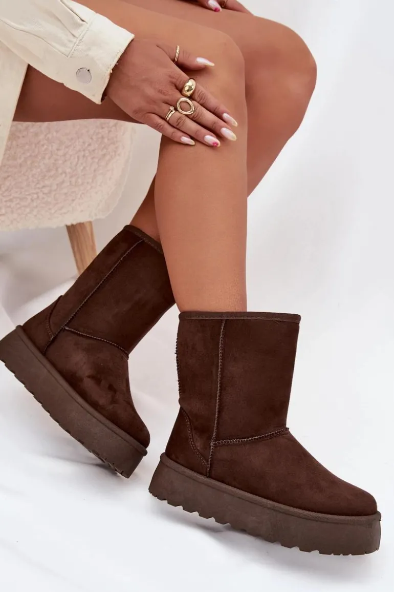 Damskie Śniegowce Ocieplone Futerkiem Czekoladowe Abrams