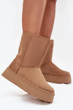 Damskie Śniegowce Ocieplone Futerkiem Camel Abrams