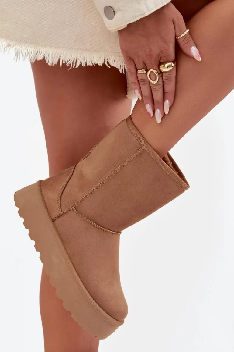 Damskie Śniegowce Ocieplone Futerkiem Camel Abrams