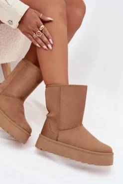 Damskie Śniegowce Ocieplone Futerkiem Camel Abrams